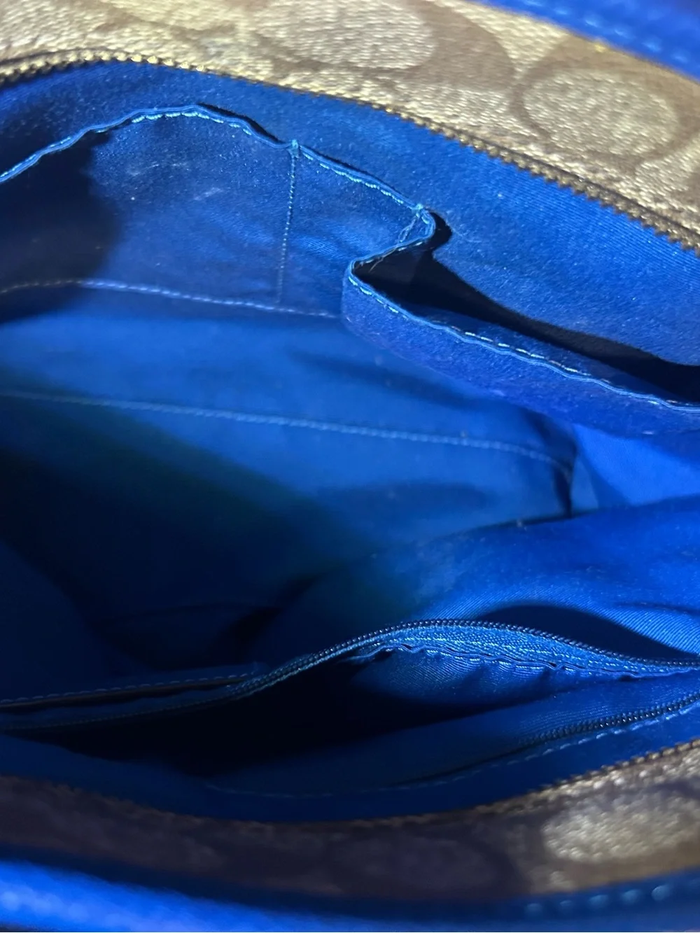 Coach Signature Canvas Zip Top Brown Blue Tote